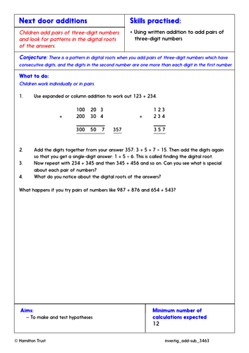 Expanded addition: 3-digit numbers - 2 - Problem-Solving Investigation - Year 3