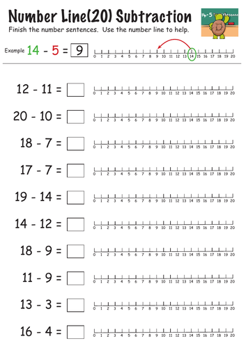 NUMBER LINE Worksheets ADDITION SUBTRACTION 0 10 And 0 20 With Pupil 