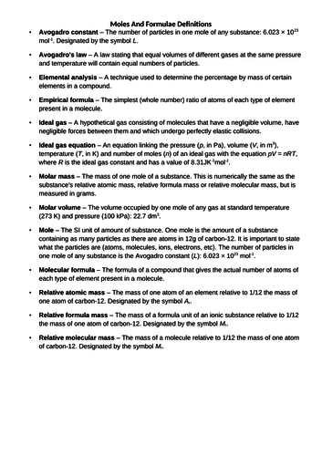 AQA AS level Unit 1 section 2 Amount of substance Moles, Mass + avogadro lessons, homework + assess