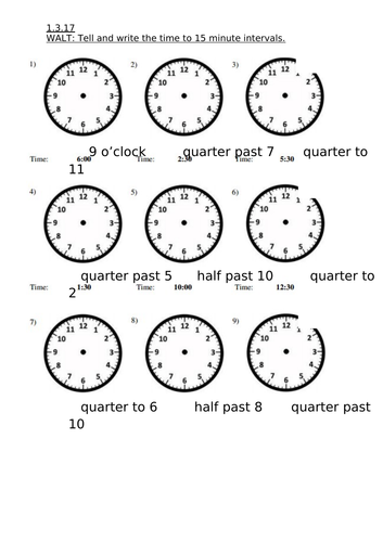 year 2 maths tell time to the nearest 15 minute intervals teaching