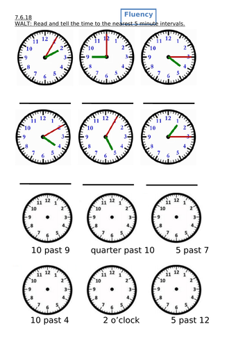 year 2 maths tell the time to the nearest 5 minute intervals