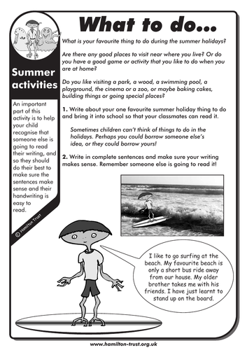 Summer activities- English Homework - LKS2