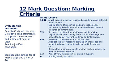 Aqa Gcse Religious Studies 12 Mark Question Support Teaching Resources