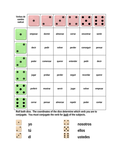 Spanish Verbs Dice Game Bundle Teaching Resources