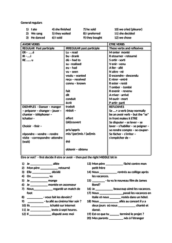 Revision sheet perfect tense