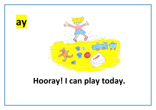 Phonic "ay" reading card, illustrated