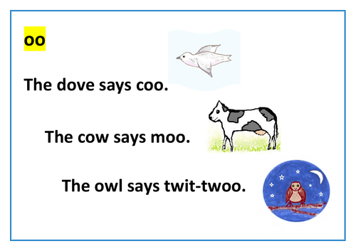 Phonic "oo" reading card, illustrated