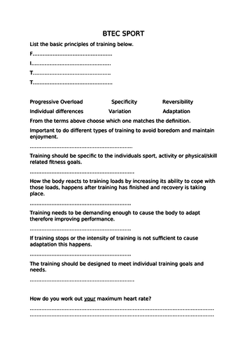 BTEC sport Level 2 Unit 1 Revision | Teaching Resources