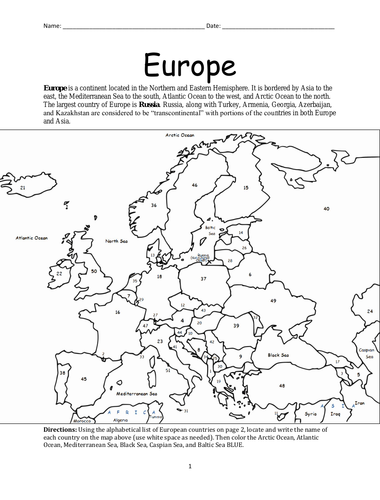 EUROPE - CONTINENT - Printable packet | Teaching Resources