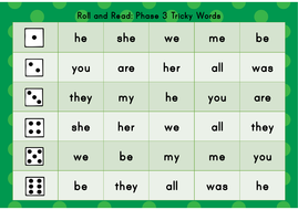 Roll And Read Tricky Words Phase 2 5 Teaching Resources