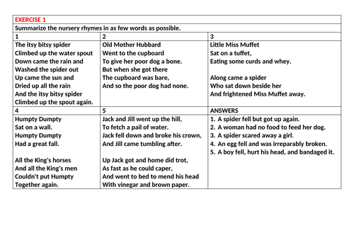 Summary worksheets 3rd grade