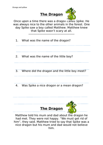 dragon comprehension year 2 key stage 1 teaching resources