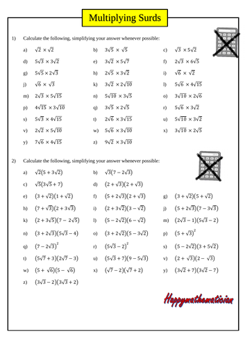 Multiplication Of Surds Over 100 Questions With Answers Teaching 