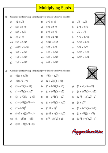 Multiplying Surds Worksheet With Answers