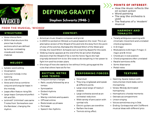 Wicked Defying Gravity Resources Edexcel Music GCSE | Teaching Resources