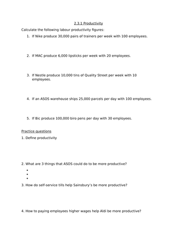 2.3.1 Productivity - Edexcel Economics A-level whole lesson | Teaching ...