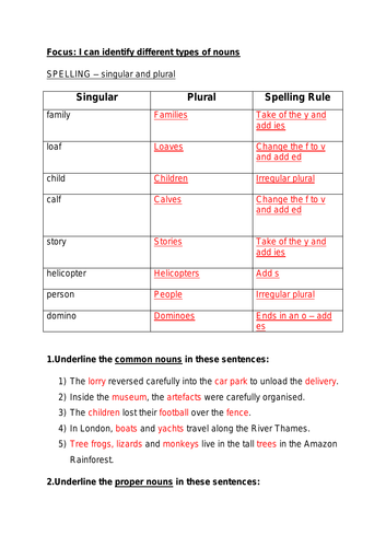 SATS style practice questions: Types of Noun | Teaching Resources