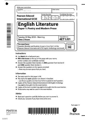 English Literature Exemplar Exam | Teaching Resources