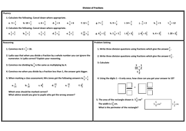 Dividing / Division of Fractions Problem Solving Mastery Worksheet