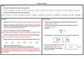 Dividing / Division of Fractions Problem Solving Mastery Worksheet