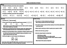 Adding and Subtracting Fractions Problem Solving Mastery Worksheet