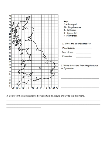 Co-ordinates and Map work - Dinosaur Theme