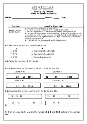 Revision Worksheets in Primary Maths 3 (Cambridge) | Teaching Resources