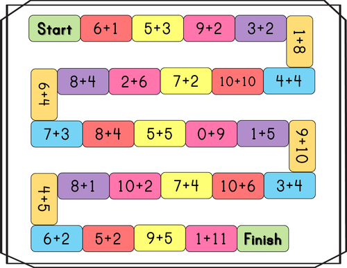 Doubles, number bonds and adding past 10 board game