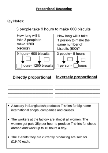 Proportional reasoning- direct and inverse (KS3) - Sweatshop examples