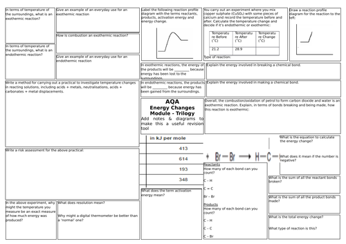AQA Triple Science (9-1) Chemistry 5 Energy Changes Revision Broadsheet ...