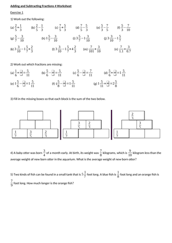 adding and subtracting fractions complete worksheet set teaching