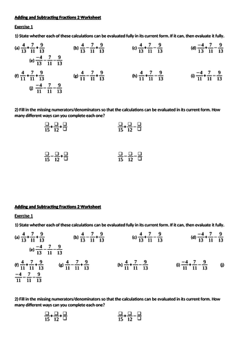 Adding And Subtracting Fractions Complete Worksheet Set | Teaching Resources