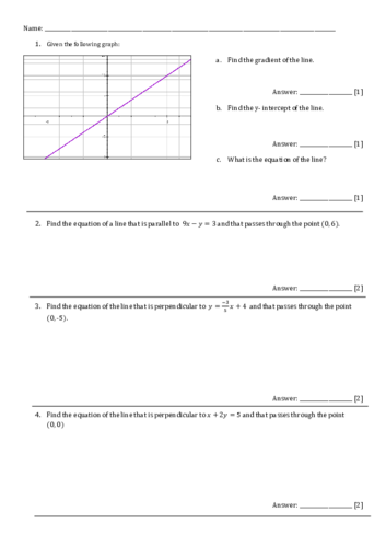 Straight line graphs worksheet for GCSE and IGCSE. Includes answers ...