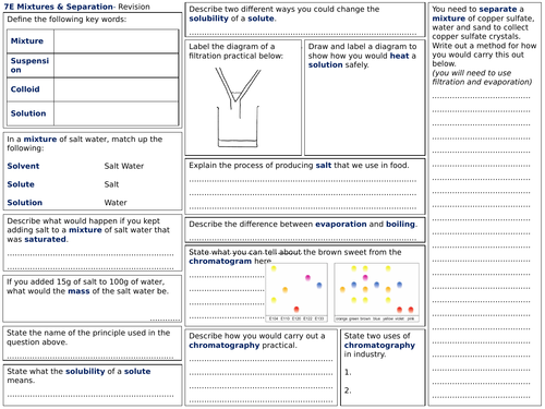 Exploring Science Year 7- Revision Worksheets | Teaching Resources