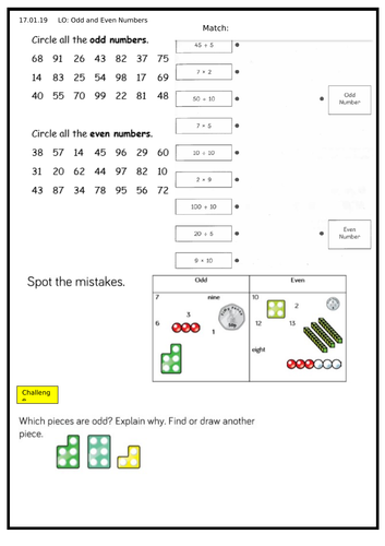 year 2 odd and even numbers worksheet teaching resources