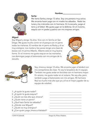 Beginner Free Printable Spanish Reading Comprehension Worksheets