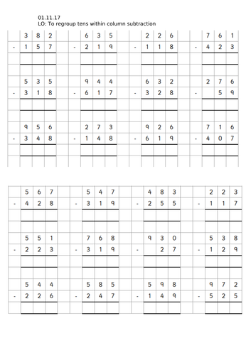 Year 3 Column Subtraction of 3 digit numbers (Regrouping) | Teaching