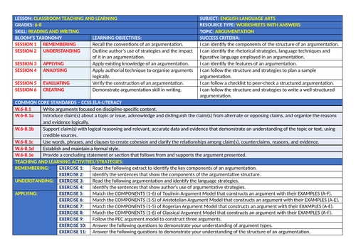 ARGUMENTATION: READING AND WRITING - 23 WORKSHEETS WITH ANSWERS