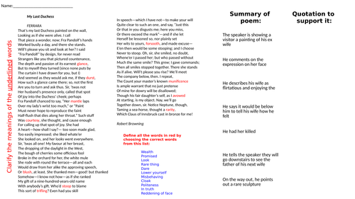 20 minute Poetry Revision Activity - My Last Duchess | Teaching Resources