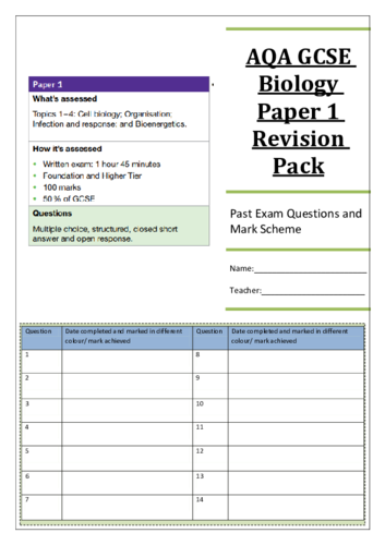 AQA GCSE Biology (9-1) Paper 1 Revision - Past Paper Questions and Mark Scheme