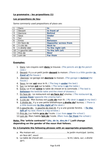 Prepositions Of Place In French Les Prépositions De Lieu A Set Of Two Revision Worksheets 8059