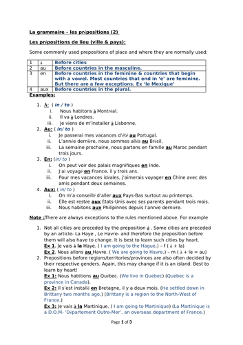 Prepositions Of Place In French Les Prépositions De Lieu A Set Of Two Revision Worksheets 3280