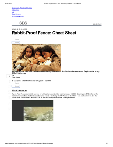 RABBIT PROOF FENCE REVISION LEARNING MAT WJEC / EDUQAS GCSE FILM