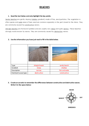 AQA Unit 1C beaches, sand dunes, spits, bars