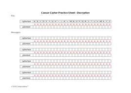 GCSE Computer Science Caesar Cipher Practice Worksheets | Teaching ...