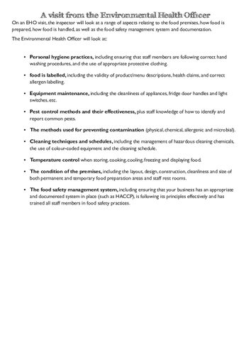 WJEC Hospitality and Catering - The Environmental Health Officer (EHO ...