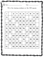 100 square missing numbers | Teaching Resources