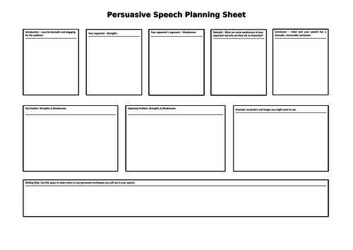 speech writing planning sheet