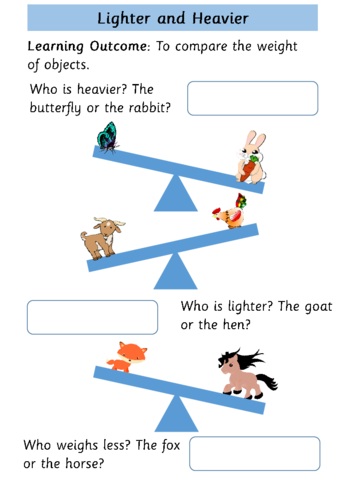 year 1 weight and mass homework