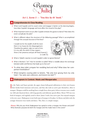 IGCSE Shakespeare: Romeo and Juliet - Act 1, Scene 5 - The Masked Ball